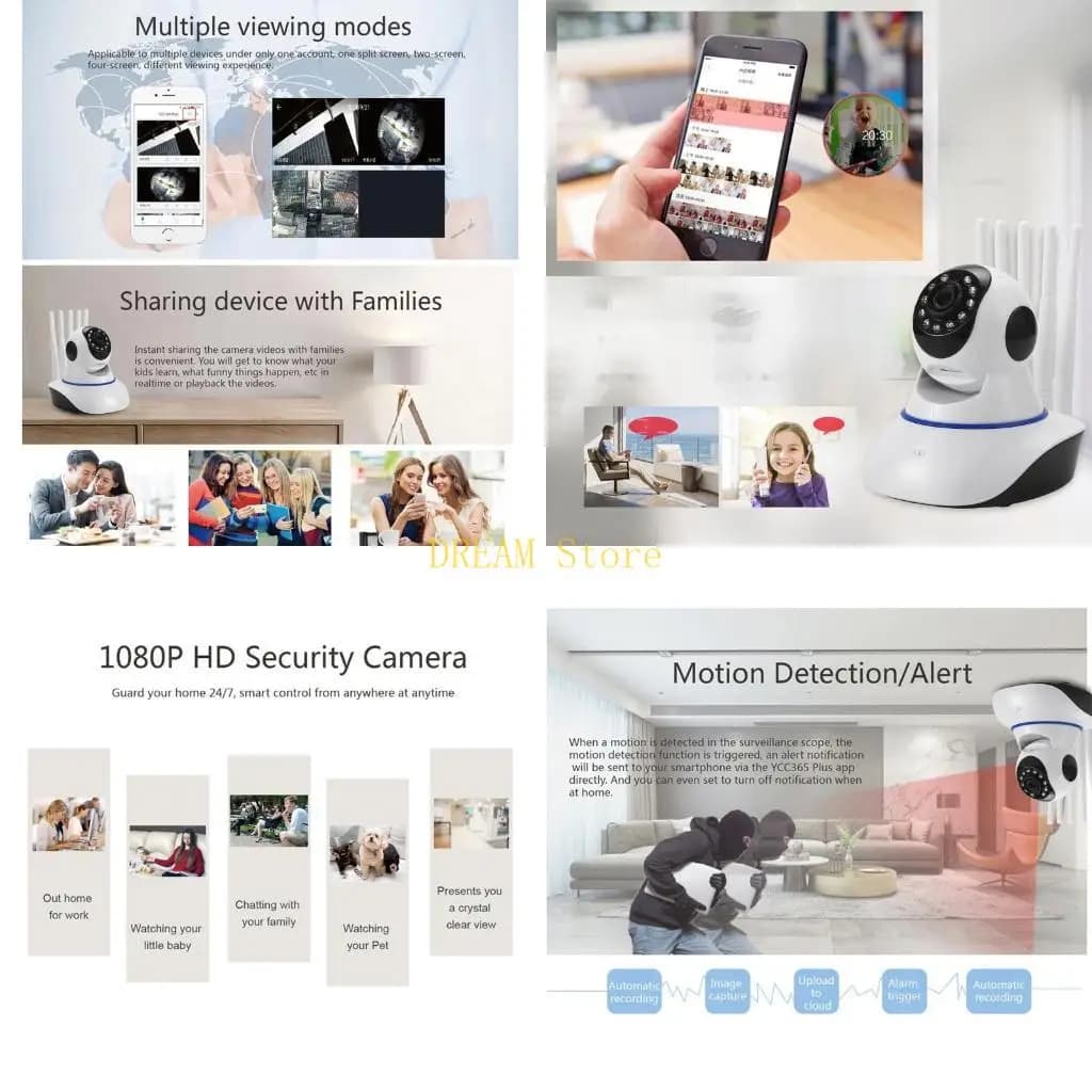 Telecamera sicurezza Telecamera dome da 720P Telecamera da interno con da 360 gradi Videocamera wireless CCTV