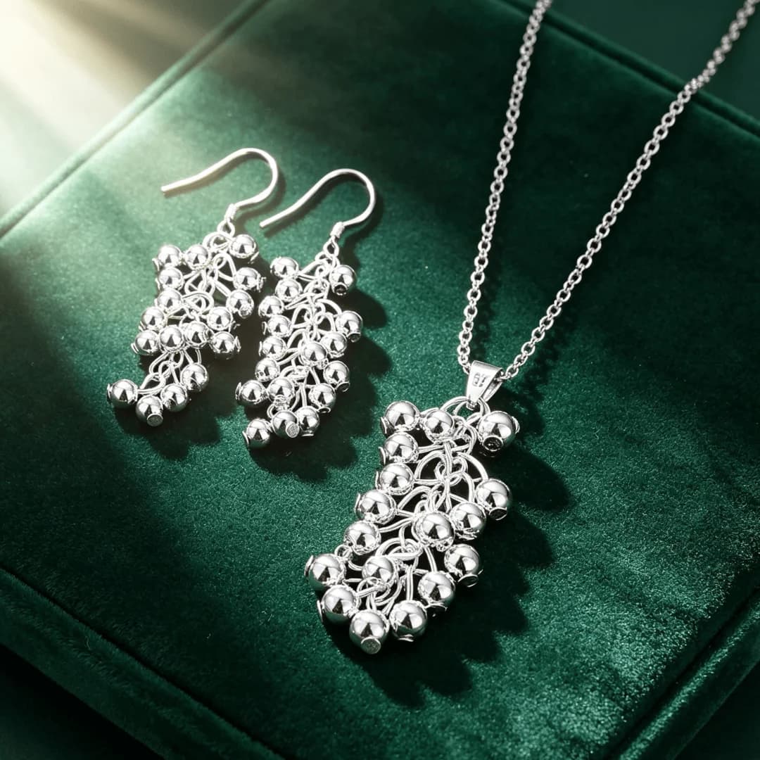 Korean fashion 925 Sterling Silver gorgeous Grape beads earrings pendant necklaces for women Jewelry set wedding Couple gifts