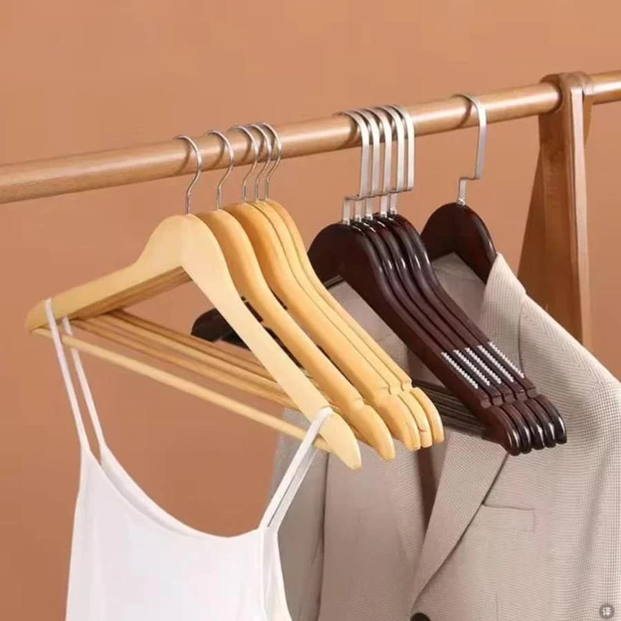 3 Pack Wooden Hangers, Solid Wood Coat Hanger Smooth Finish Wood Hangers Wooden Clothes Hanger with Non-Slip Pant Bar
