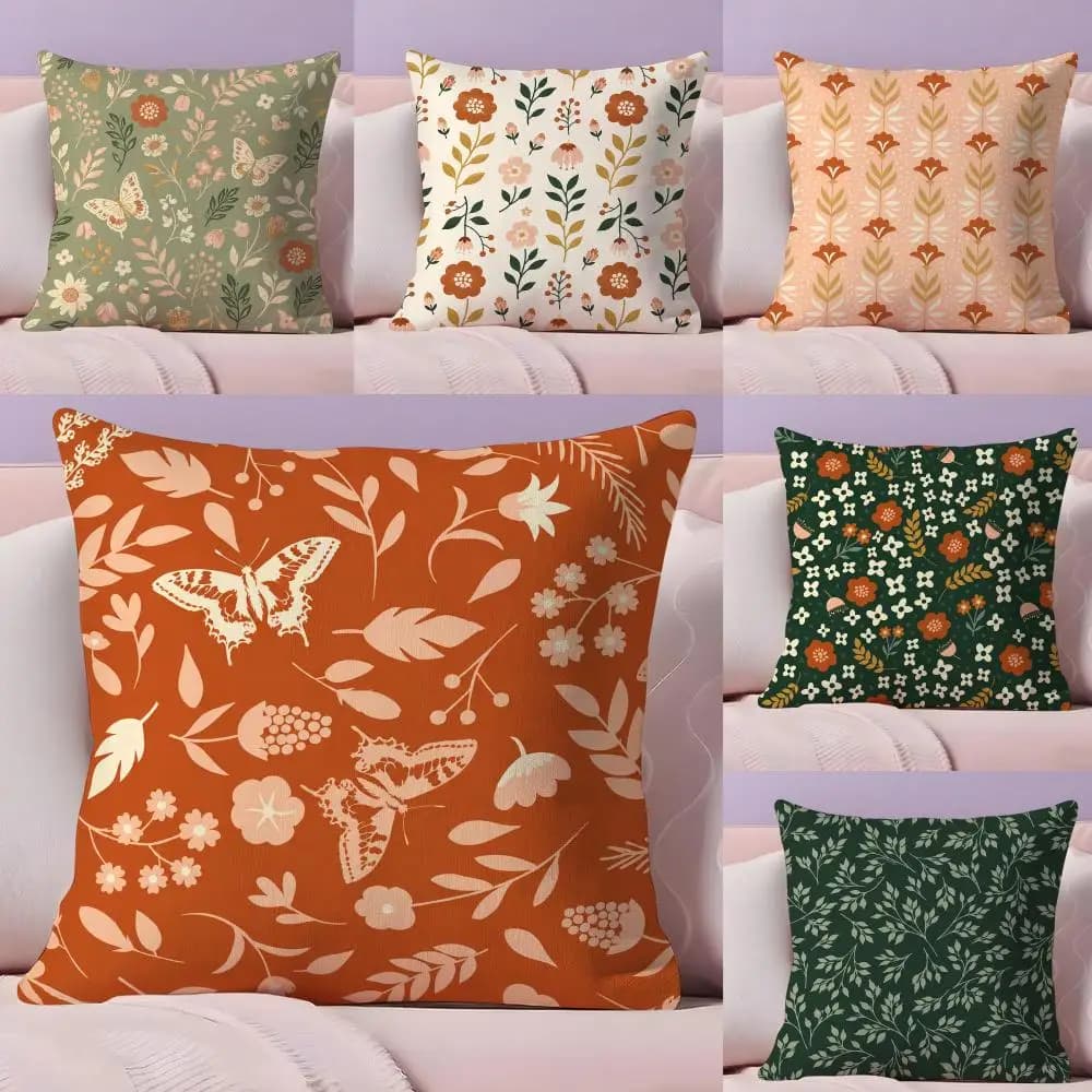 Boho Retro Floral Seamless Cushion Cover Pillow Case Plush Fabric Soft Double Sided Print Home Sofa High Quality Cushion