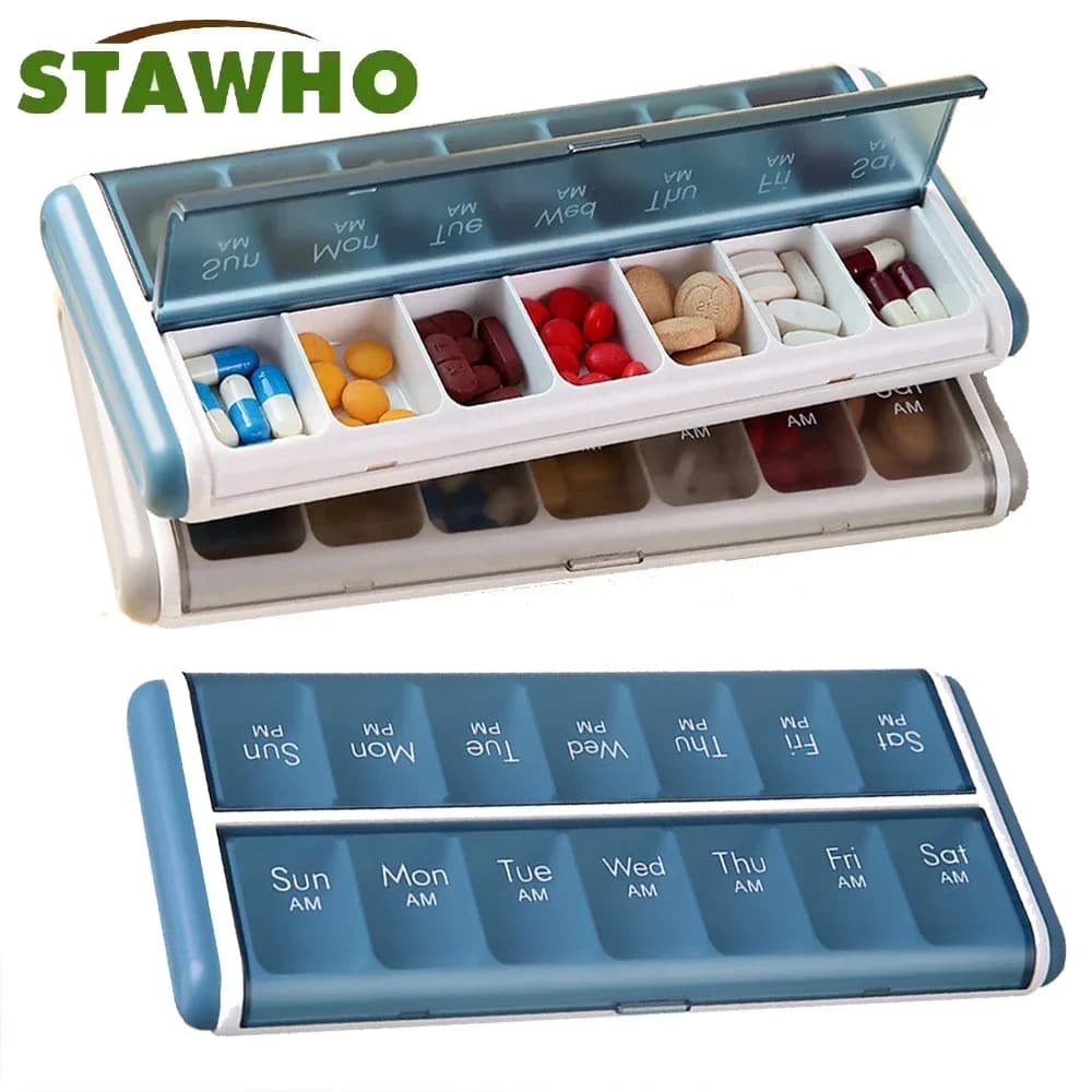 Organizzatore di pillole da 1 pezzo, 2 volte al giorno, portapillole settimanale AM PM, contenitore per pillole giorno/notte per 7 giorni, dispenser portatile per vitamine