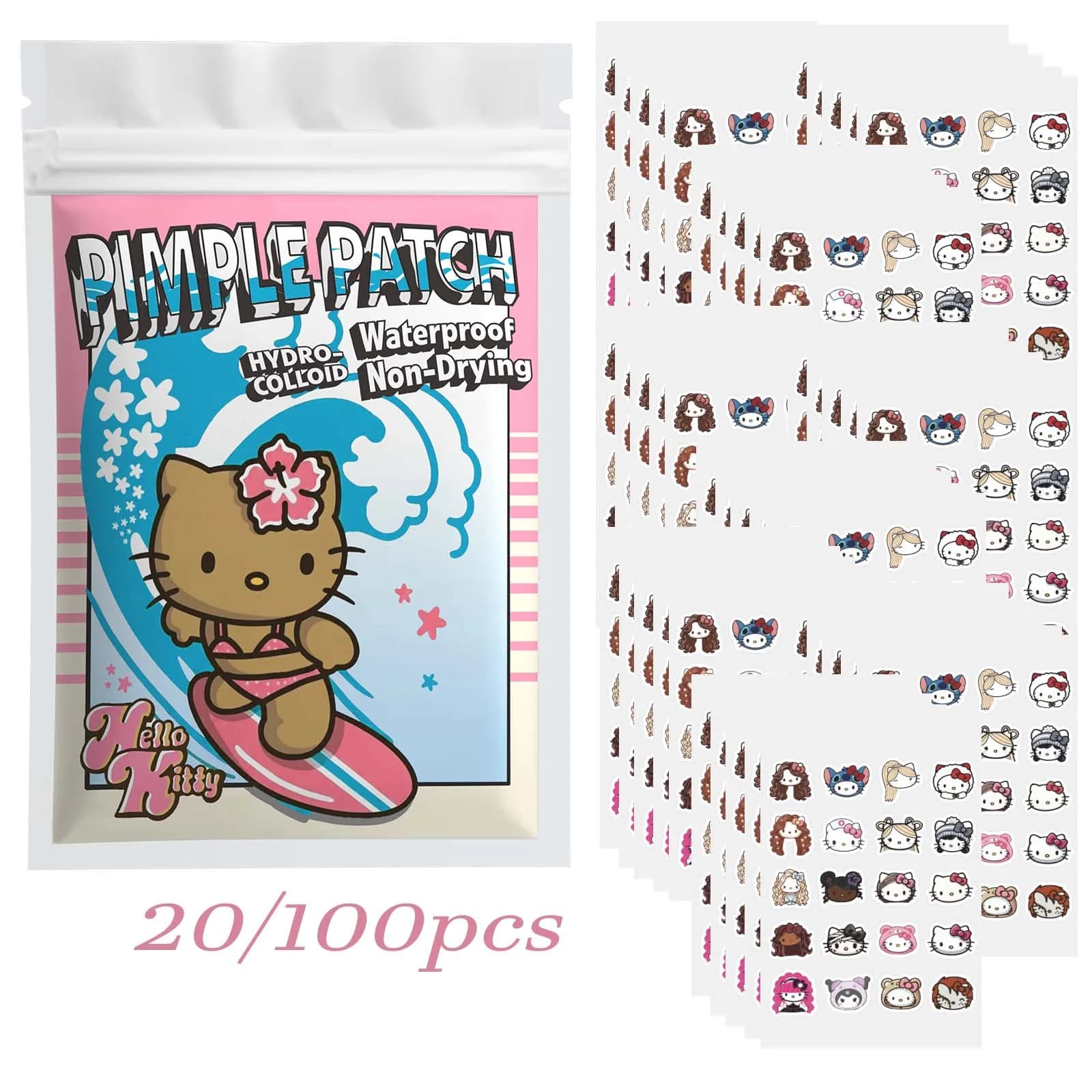 20/100PCS Hello Kitty Cute Acne Stickers Hydrocolloid Pimple Patches Salicylic Acid Centella Face Care