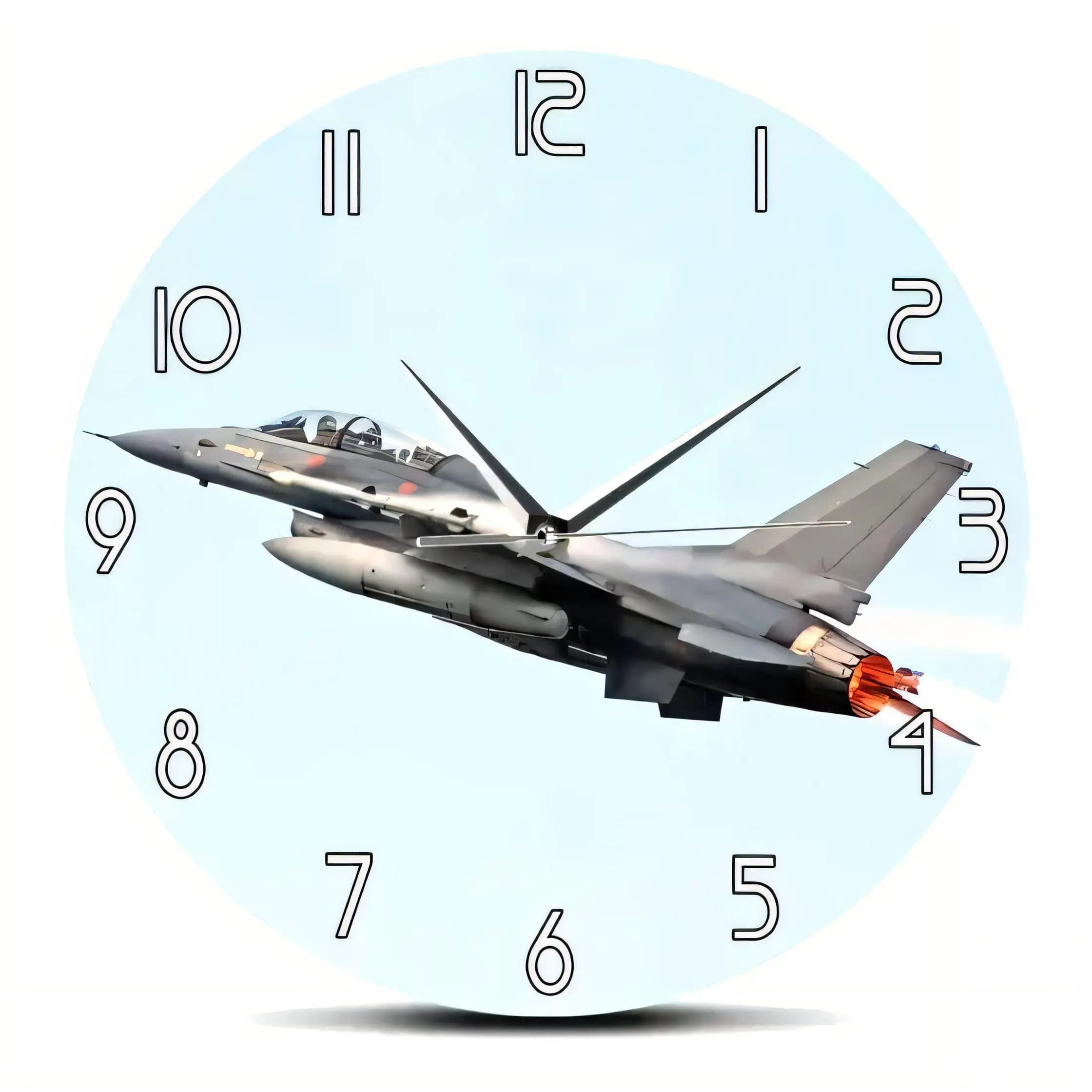 Modern Fighter Jet Wall Clock Military F-16 Decorative Round Silent Non Ticking Battery Operated Home Office Living Room Art