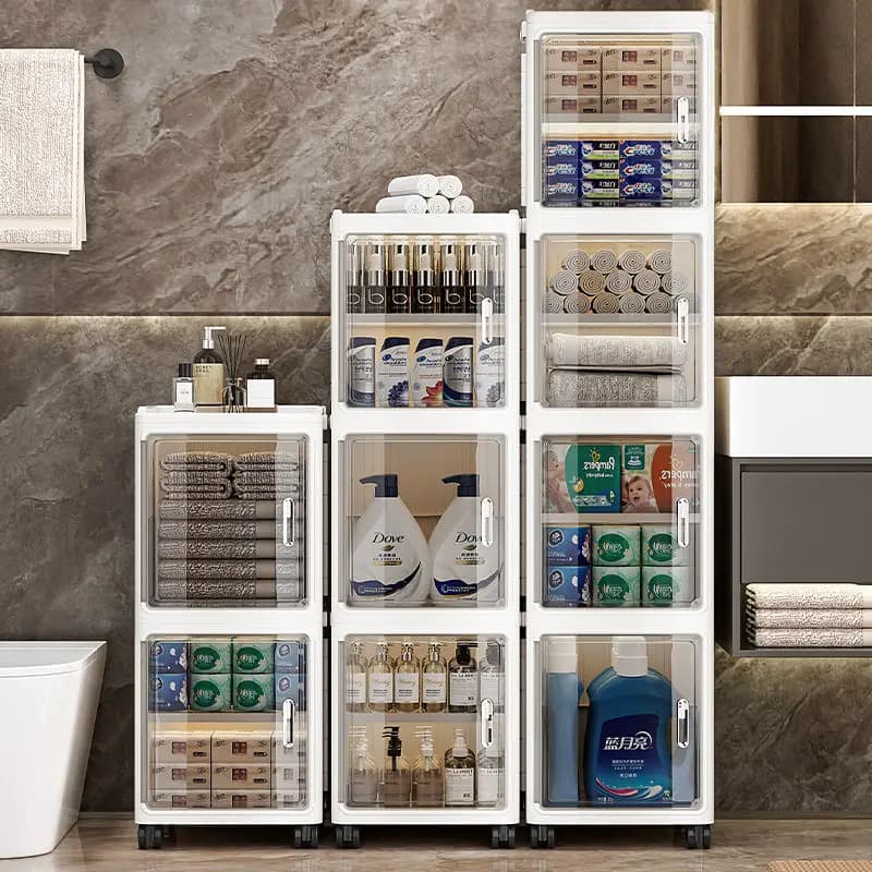 Armadietto portaoggetti sottile trasparente pieghevole con ruote Design salvaspazio impermeabile antipolvere per organizer da cucina per bagno