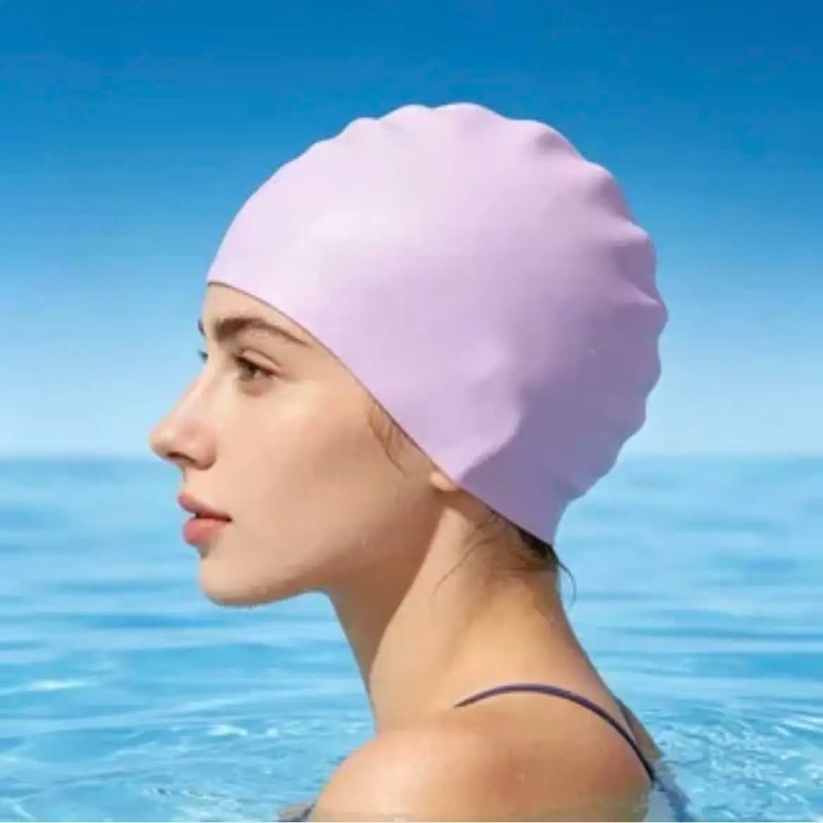 Cuffia da nuoto in silicone, unisex, bianca e rosa