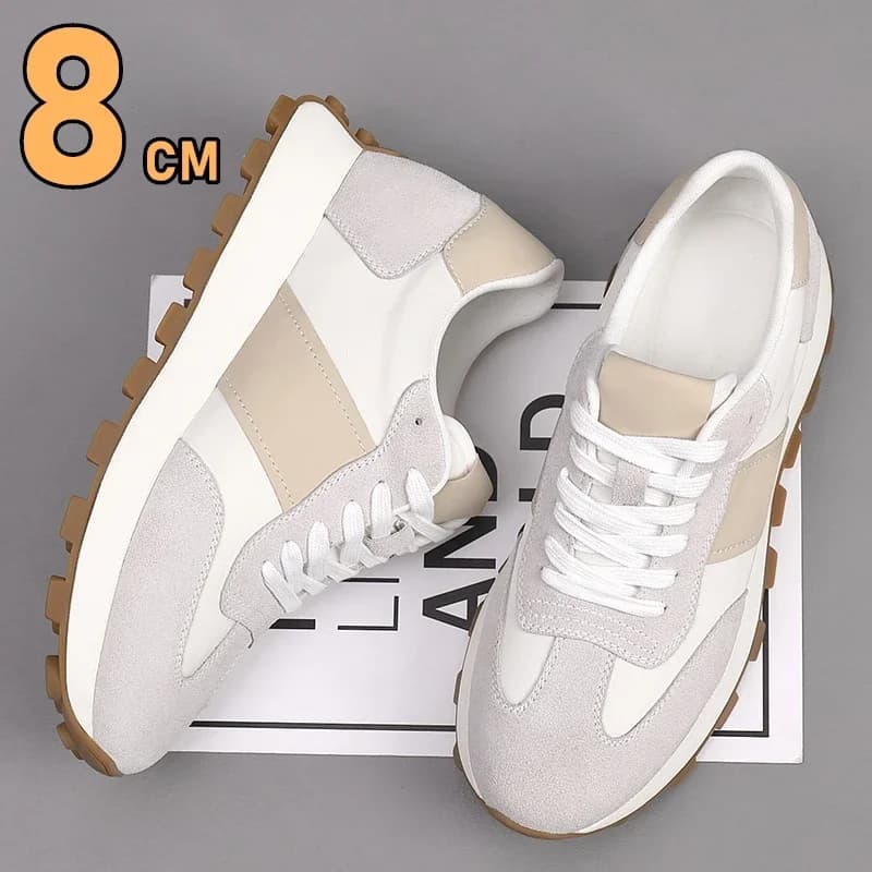 Men's Elevator casual sneakers Suede cow leather Lace-Up Round Toe Shoes with plateau 3/6/8cm Shoes with height increase for men Lift Sport
