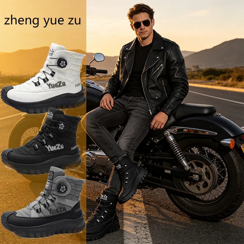 Functional Knob-Adjustable Motorcycle Riding High-Top Boots, Black Anti-Collision Toe Cap, Non-Slip Thick-Soled Motorcycle Shoes, Waterproof and Wear-Resistant Outdoor Off-Road Work Boots, Rider Commuter Anti-Fall Moto