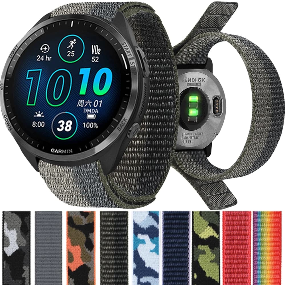 Cinturino ad anello in nylon QuickFit da 22 26 mm per Garmin Watch Forerunner 965 955/Approach S60 S62 S70 Band Instinct 2X Braccialetti traspiranti