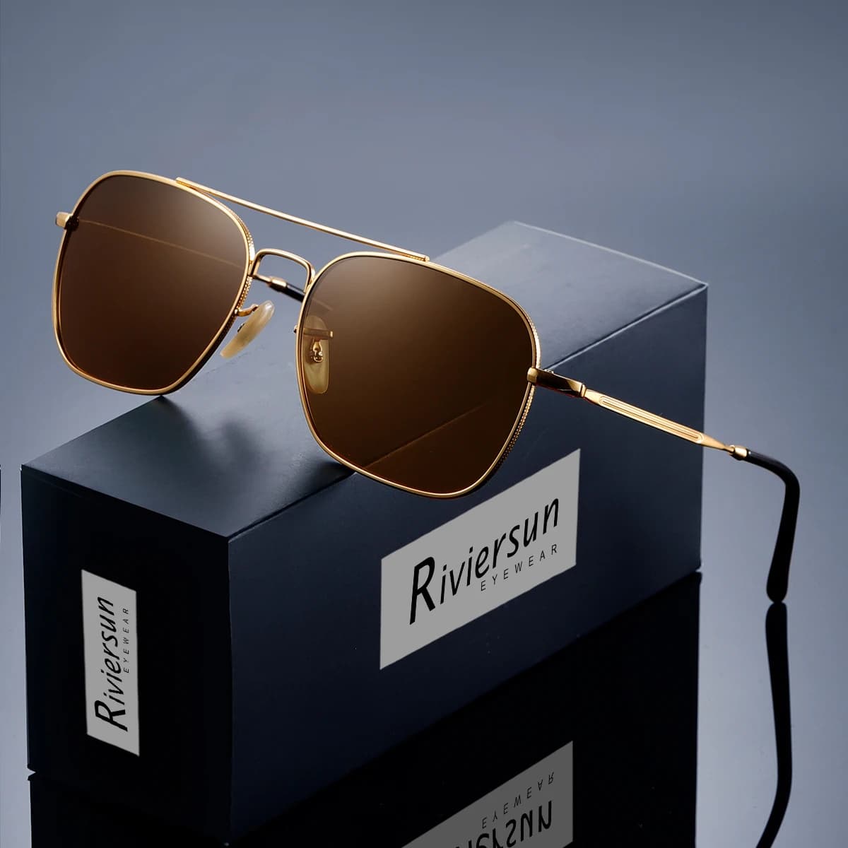 RIVIERSUN Distinct Eyewear Polarized Square Sunglasses Alloy Frame UV400 For Men And Women Driving Cycling Outdoor