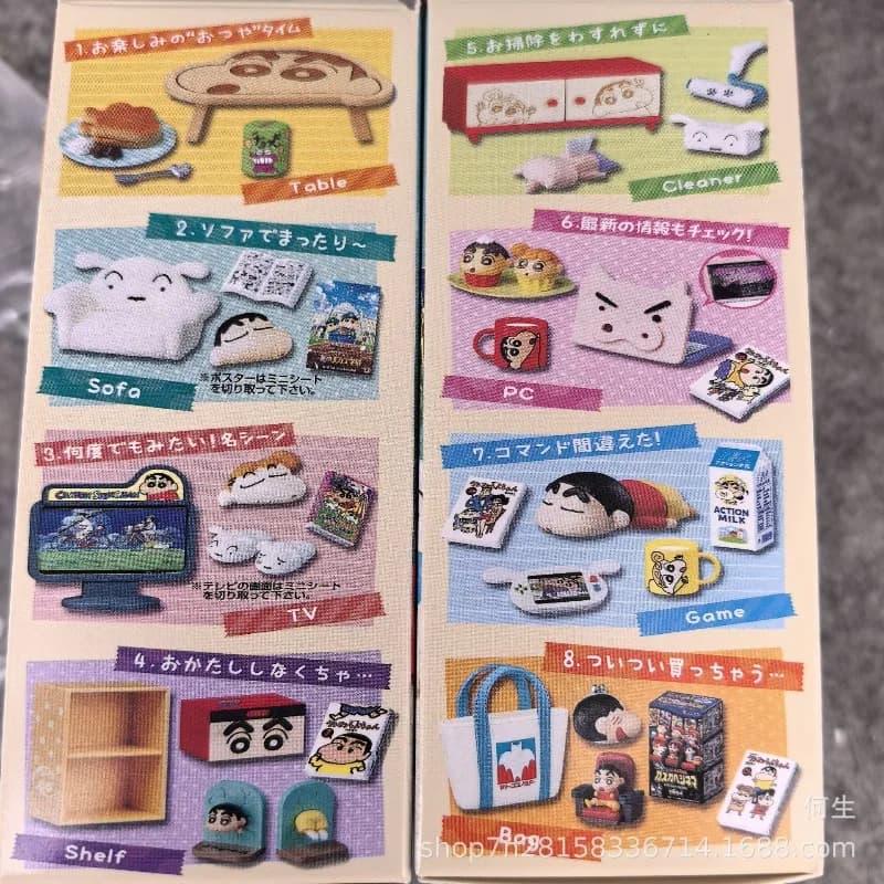 RE-MENT Crayon Shinchan Miniature Room Storage Cabinet TV Scene Blind Box Toys Anime Figure Doll Gifts Collect Ornaments