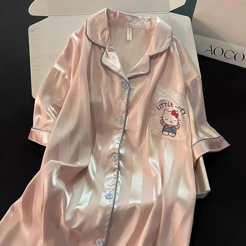 Sanrios Hello Kittys Camicia da notte Casual Confortevole Abbigliamento per la casa College Vendita calda Pigiama autunnale Traspirante Carino Nuovo stile Ragazze Ins
