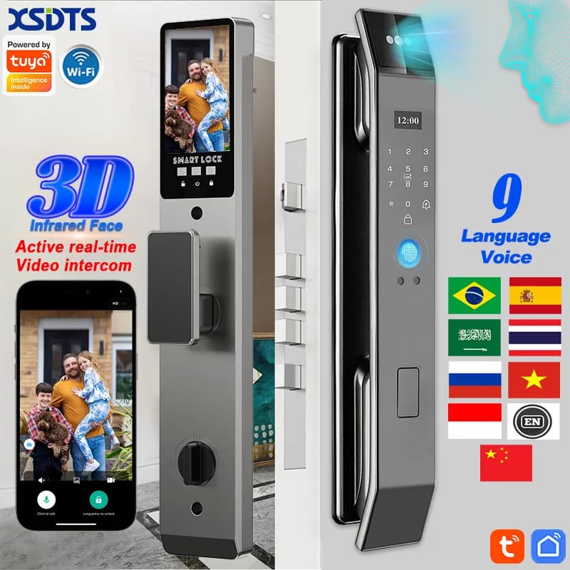 XSDTS Wifi Tuya APP Face Recognition Smart Door Lock With Camera Video Call Voice Intercom Digital Door Lock Automatic Door Lock