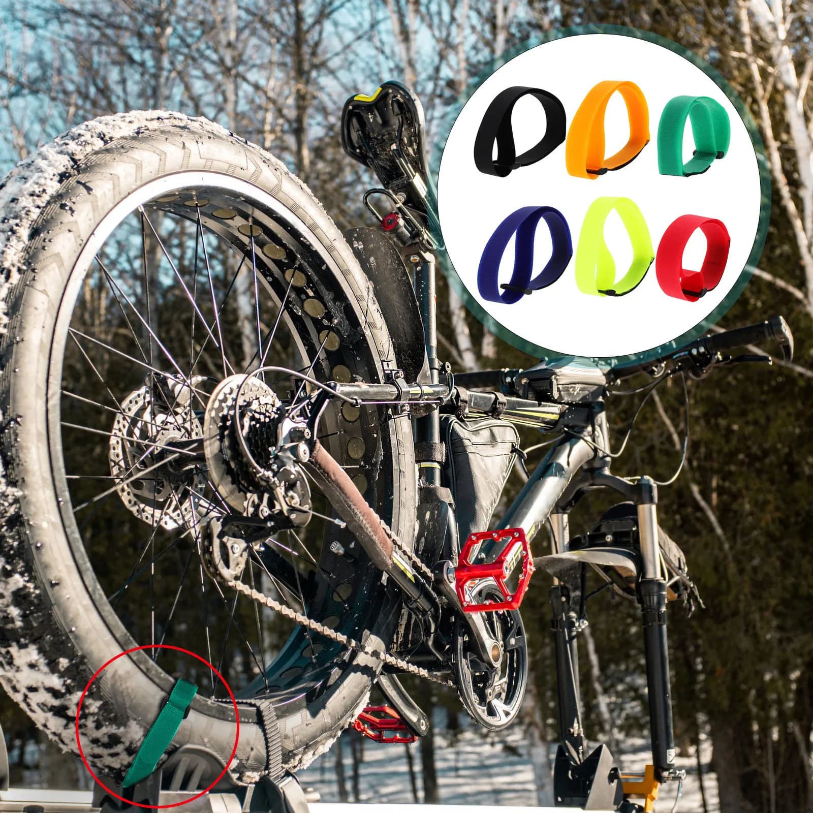 12 Pezzi Cinghie di Fissaggio Resistenti con Gancio e Anello per Stabilizzatore Ruota Bici, Cavo di Sicurezza per Rack, Stoccaggio Esterno