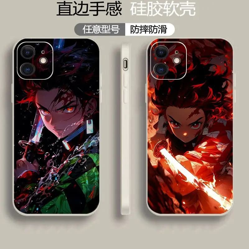 Nuova Cover per iPhone in Silicone con Personaggi Anime Demon Slayer Tanjiro per iPhone 17 16 15 14 13 12 Pro Max Mini Air Plus - Idea Regalo