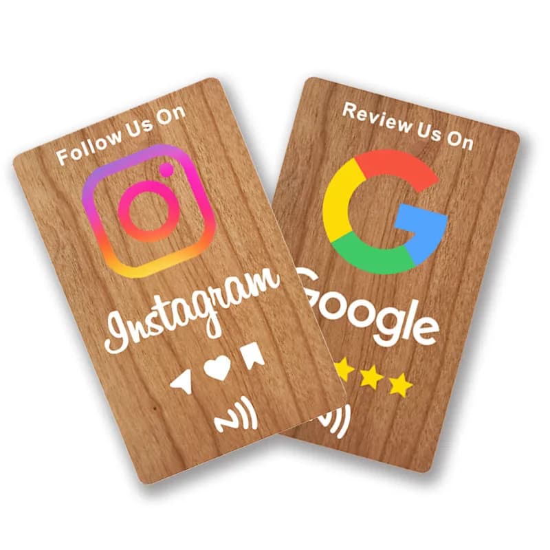 Revisione Google Instagram WhatsApp Facebook Carte in legno NFC Carte di contatto digitali ecologiche in legno