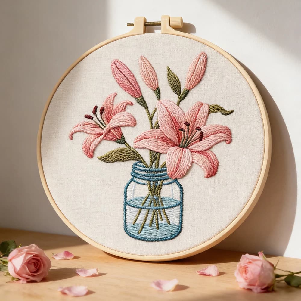 Kit di Ricamo Fai-da-Te, Set Completo per Punto Croce con Motivo a Vaso, Materiale per Cucito, Set Artigianale per Decorazione Casa