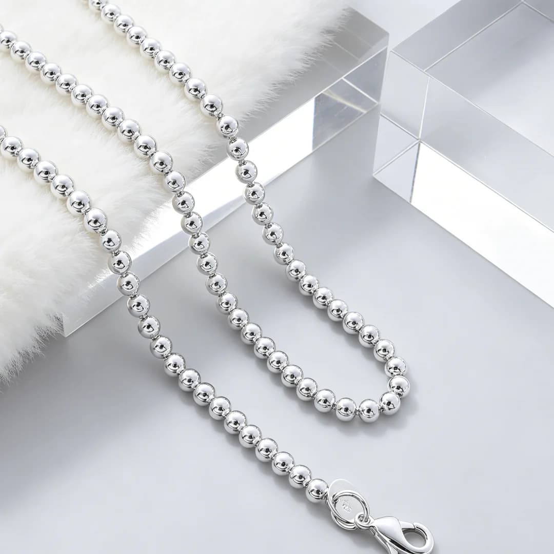 925 sterling Silver Precious Hollow 4MM Buddha Beads Necklace for Women Fashion Party Wedding Accessories Jewelry Christmas Gift