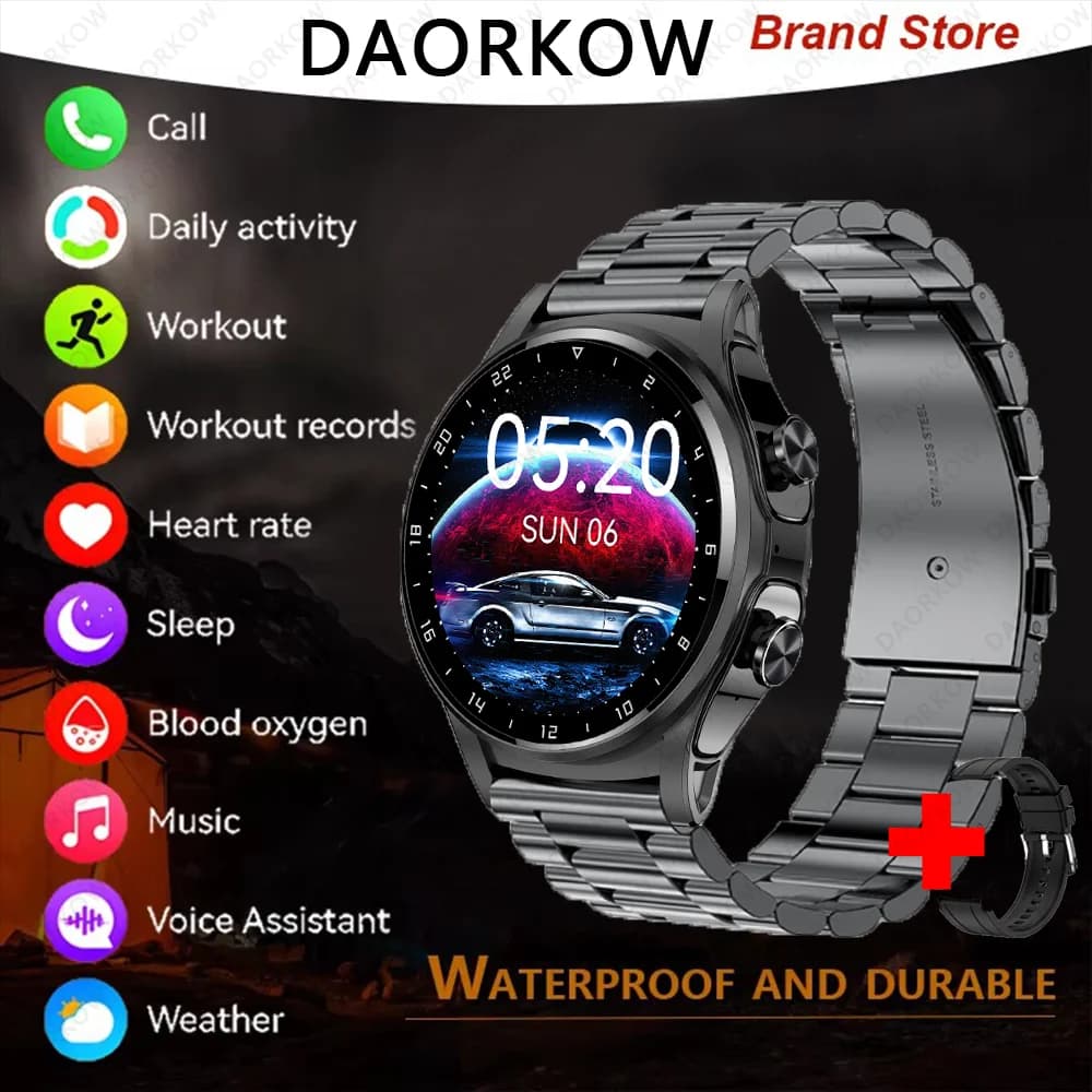 Smart Watch Headphone 2 in 1 TWS Wireless Headphone Local Music Call Man SmartWatch Health Monitor Flashlight Waterproof Sports