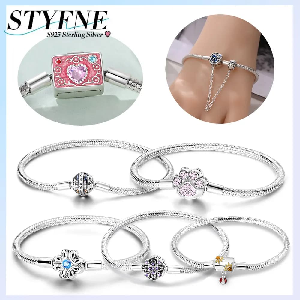 925 Silver Original Bracelet Women Purple Dreamcatcher Feather Bead Perfume Bottle Hand Chain Jewelry Anniversary Fine Gift