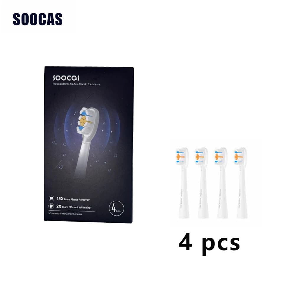 Testine di ricambio per spazzolino elettrico sonico SOOCAS Aura PT1 con setole Dupont, ugelli originali, 4 pezzi