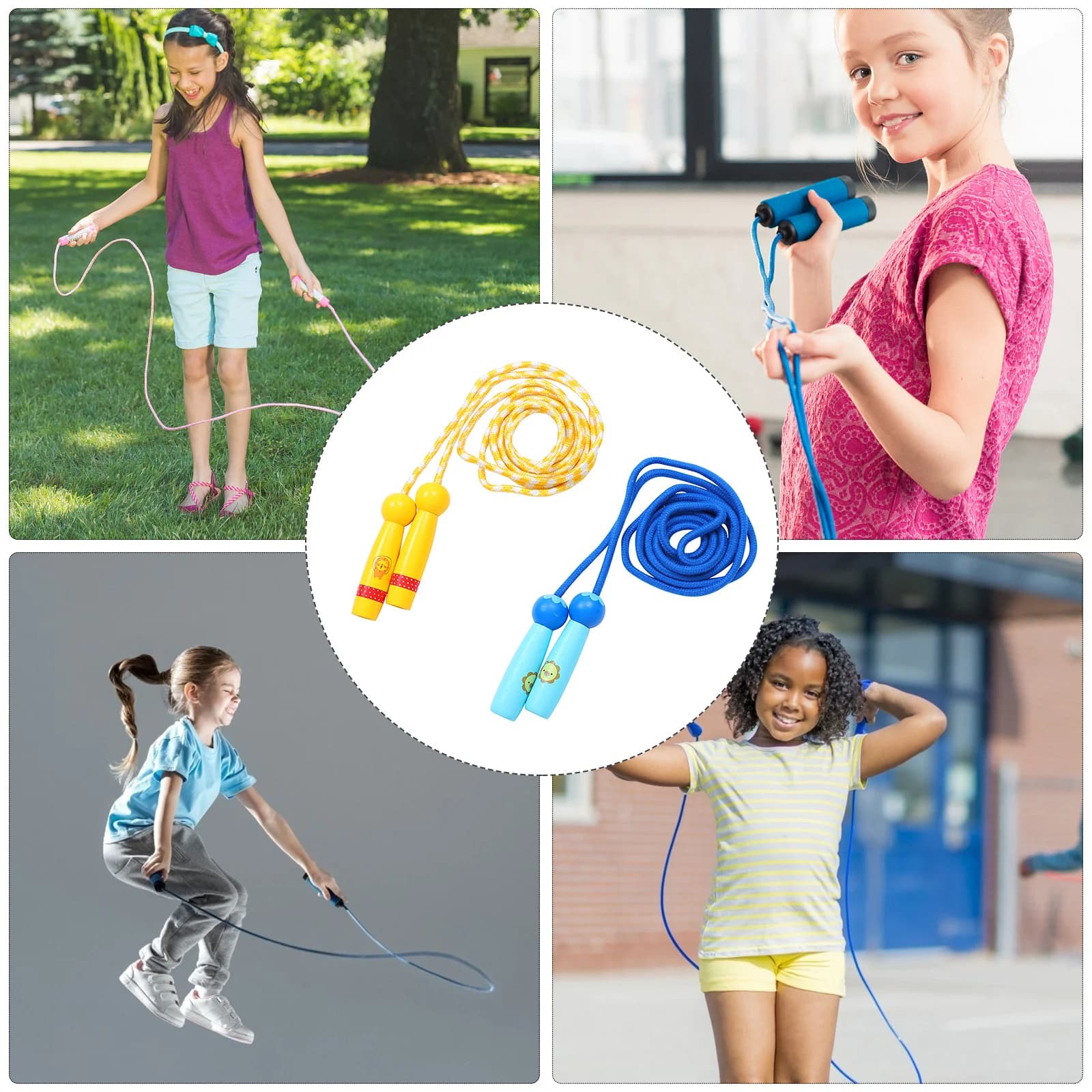 2-piece Wooden Kids Jumping Corda for Kids Light Jumping Tool for Indoor and Outdoor Fitness Exercises for School Playground