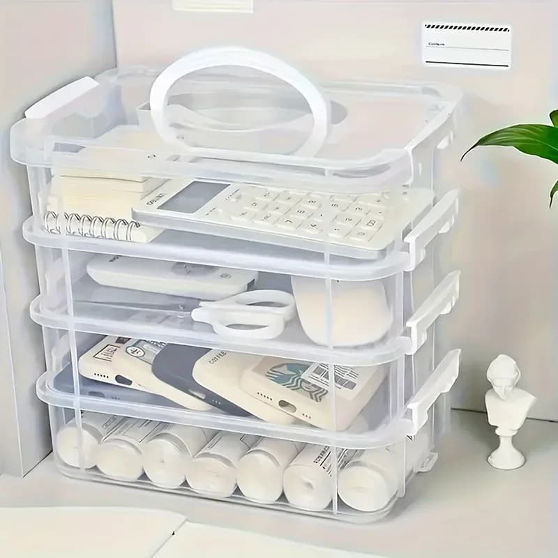 4-layer stackable transparent plastic storage box, portable storage box, multi-function storage box, transparent storage tool