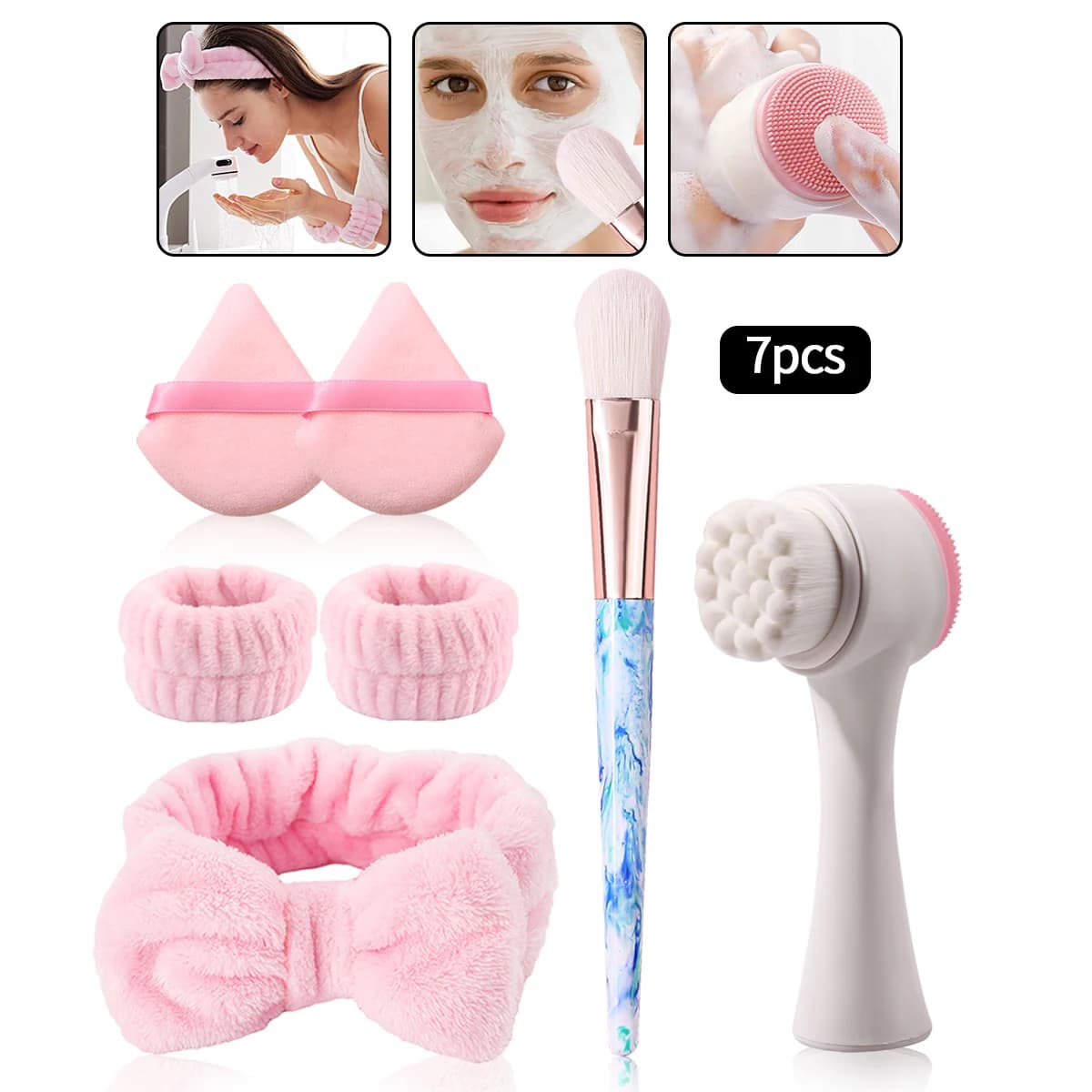Kit per la pulizia del viso spazzola per la pulizia del viso in silicone esfoliante massaggio manuale spazzola per il viso Lavaggio fascia per capelli Spazzola per maschera facciale