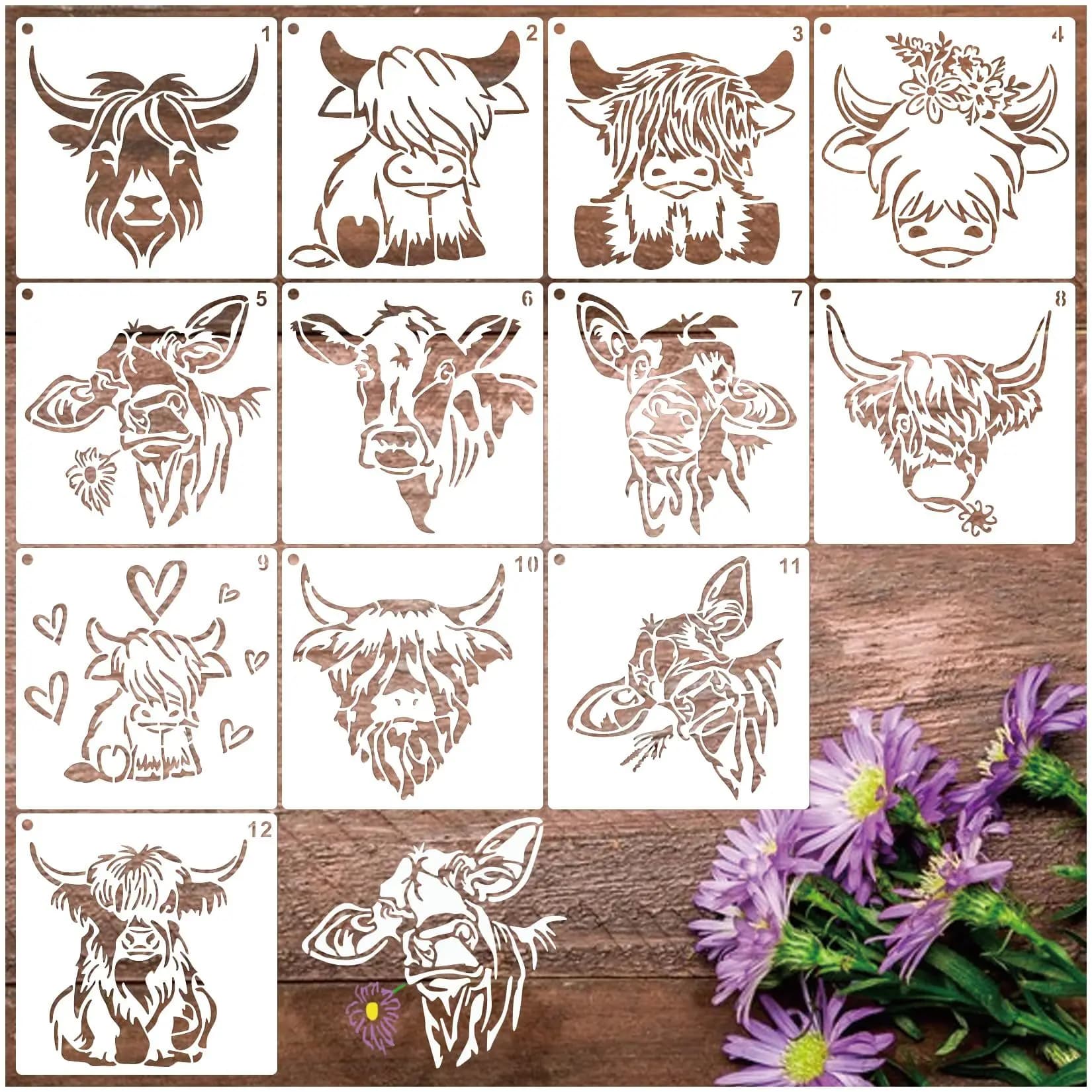 10Pcs/Set 15cm Cow Bull Farm DIY Layering Stencils Wall Painting Scrapbook Coloring Embossing Album Decorative Template