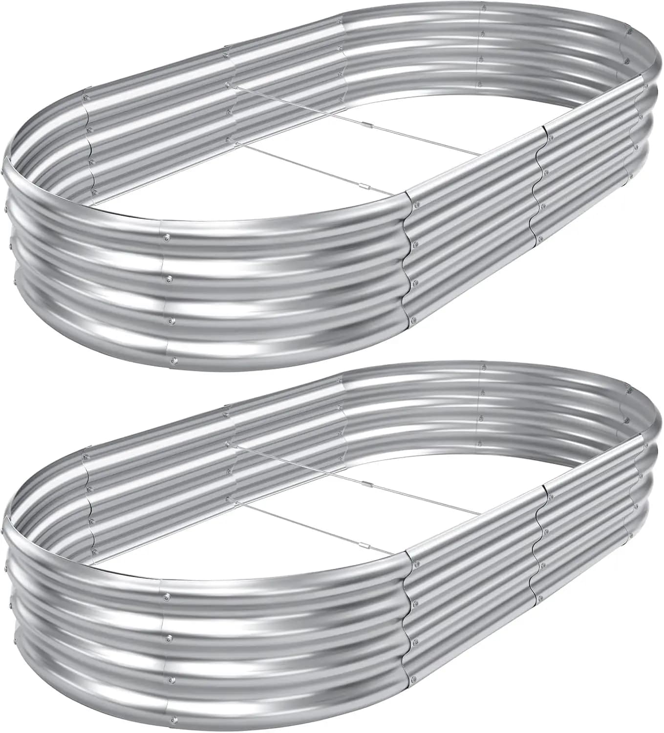 Set di 2 Aiuole Rialzate Ovali in Metallo 6x3ft, Fioriere Galvanizzate per Ortaggi da Esterno