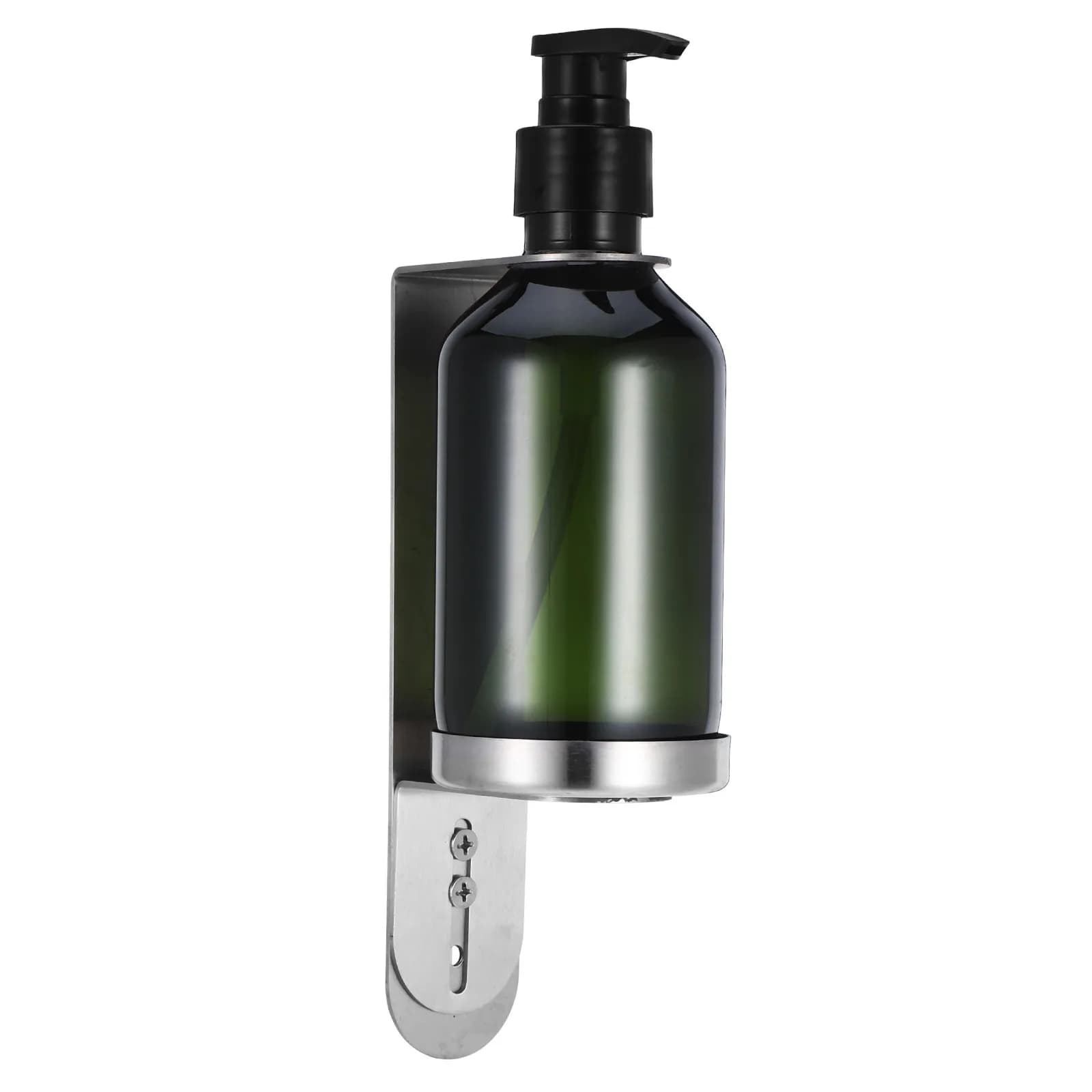1Set Wall Mounted Stainless Steel Soap Dispenser Bracket with Large Capacity Empty Plastic Bottle Soap Lotion Dispenser for Home