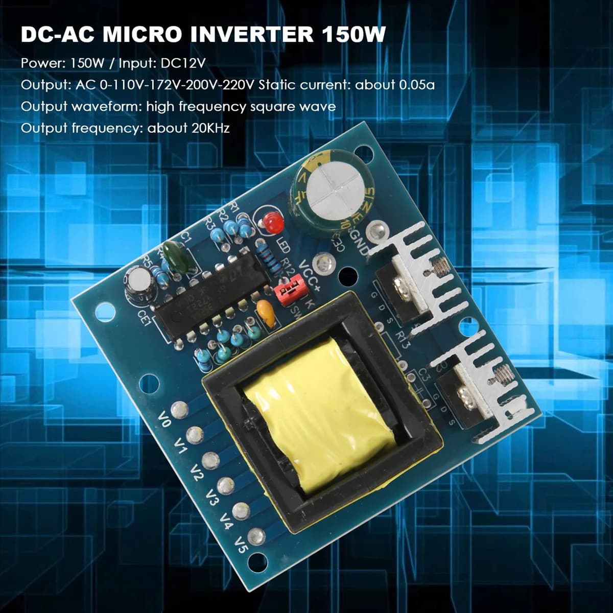 SLQZT 150W Auto DC 12V a AC 110V 220V 20KHZ Convertitore di Potenza Caricatore Convertitore Boost Board Onda Quadrata Ad Alta Frequenza