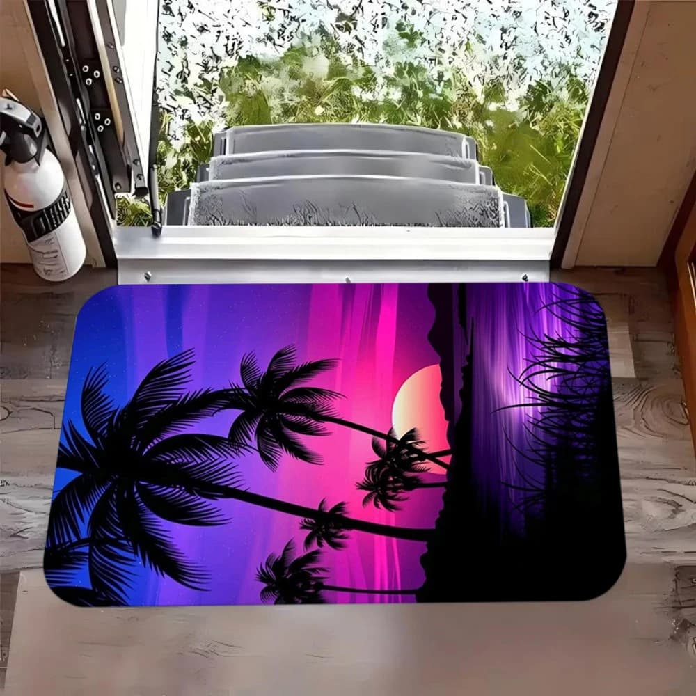 Tappetino antiscivolo per interni con palme al tramonto, tappeto di benvenuto per soggiorno, camera da letto, cucina, stile tropicale da spiaggia