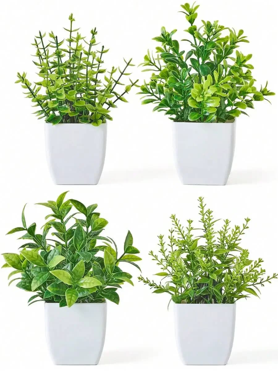 4 pezzi di piante artificiali in vaso, mini piante verdi artificiali in vaso, erba verde di eucalipto, piante finte in plastica, eucalipto