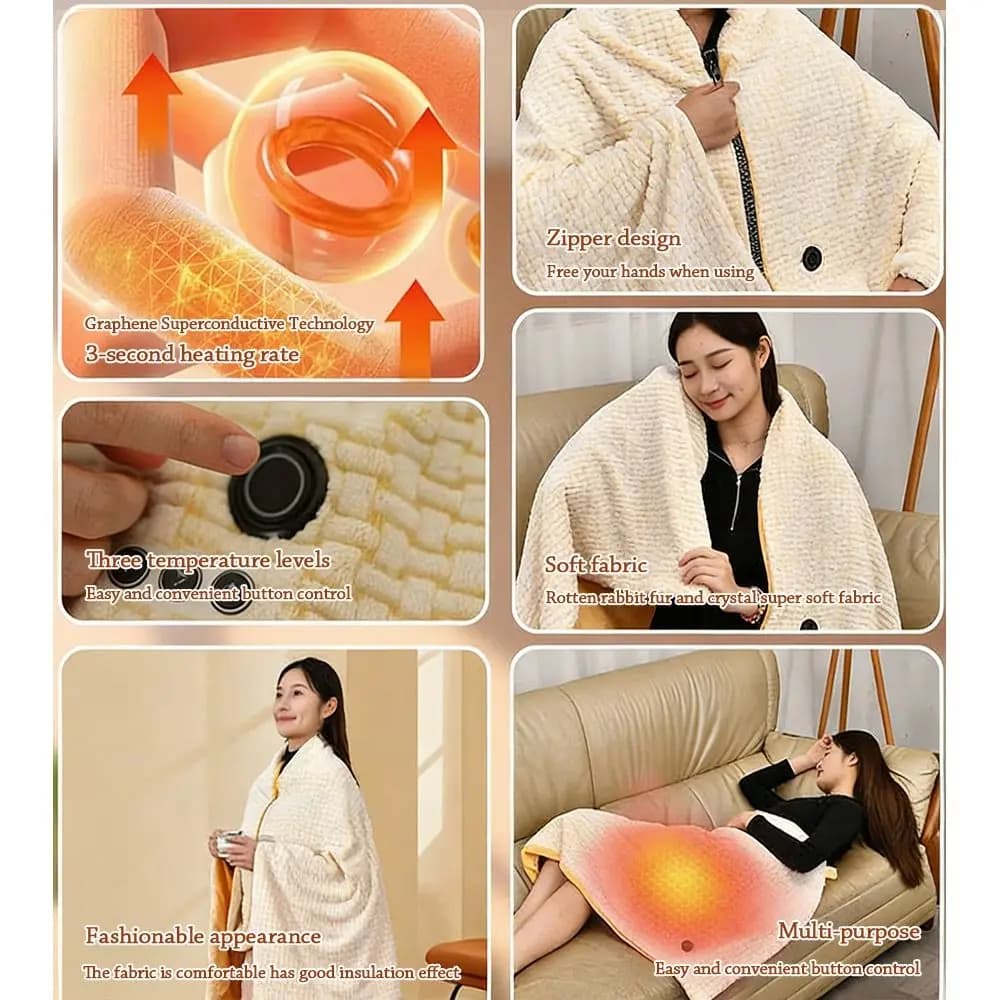Coperta riscaldata elettrica USB indossabile da ufficio Coperta scialle portatile lavabile Abbigliamento caldo Coperta riscaldante per l'inverno