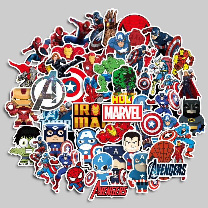 50PCS Marvel The Avengers Anime Cartoon Sticker DIY Motorcycle Helmet Skateboard Laptop Bike Car Waterproof Stickers Decals