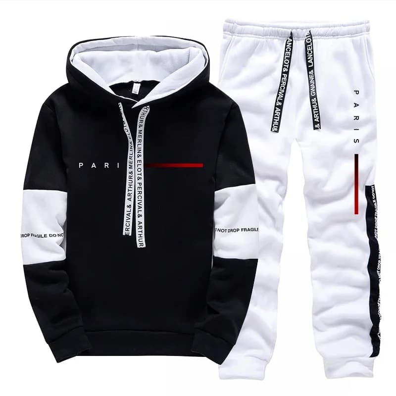 Set Moda Parigi: Felpa con Cappuccio e Pantaloni Sportivi da Uomo, Abbigliamento Casual Quotidiano per Tutte le Stagioni