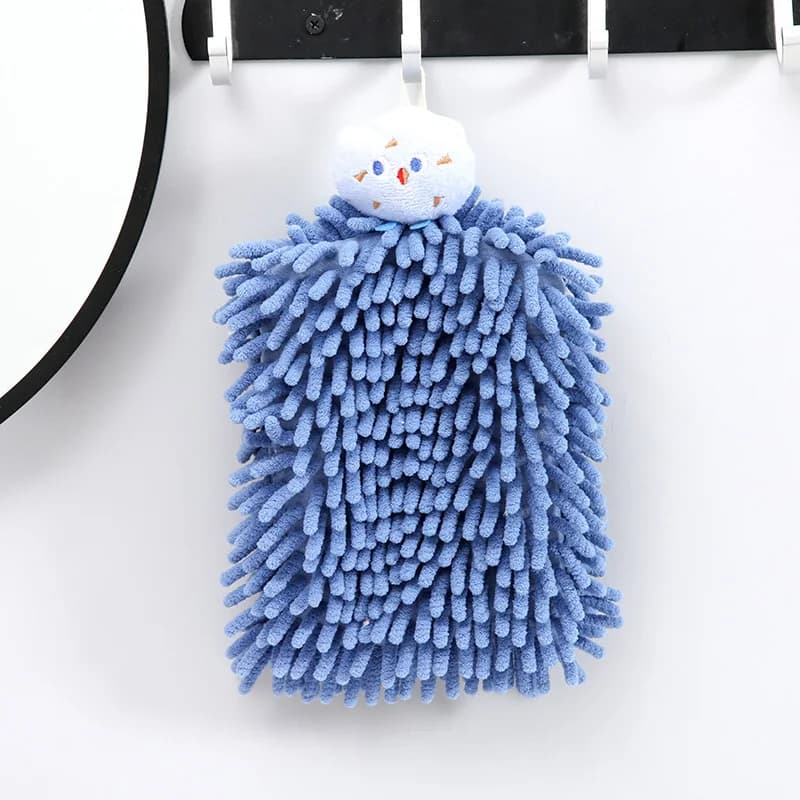 Asciugamano in ciniglia blu da 15×20 cm (5,9×7,87 pollici) - Design con testa di bambola in stile cartone animato, super assorbente e ad asciugatura rapida