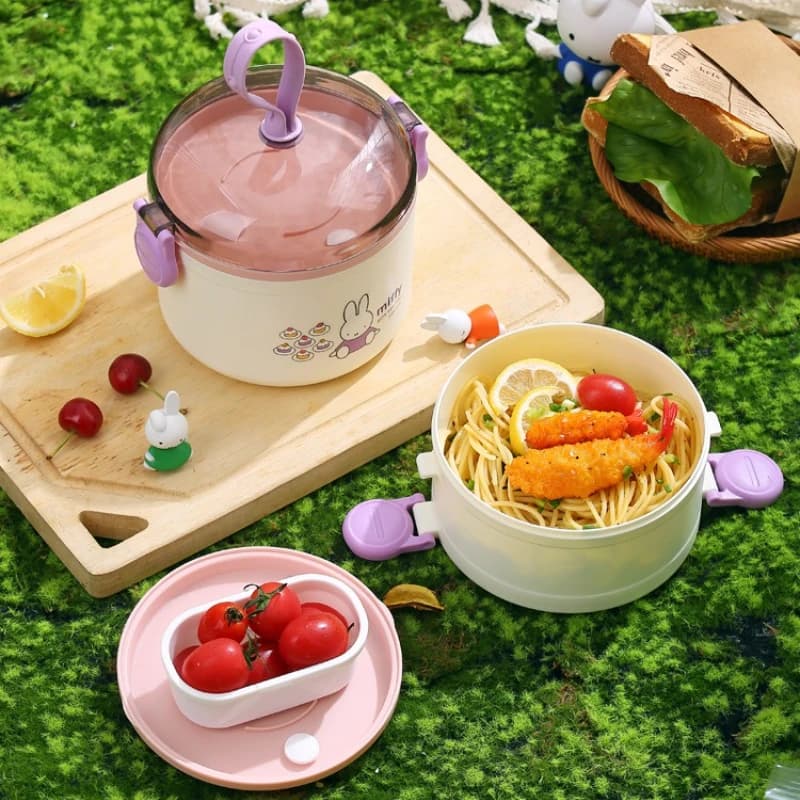 Simpatico contenitore Miffy Elegante barattolo per alimenti resistente al calore Ciotola staccabile Scatola portatile per la preparazione dei pasti per esterni/ufficio/studenti Senza BPA ​
