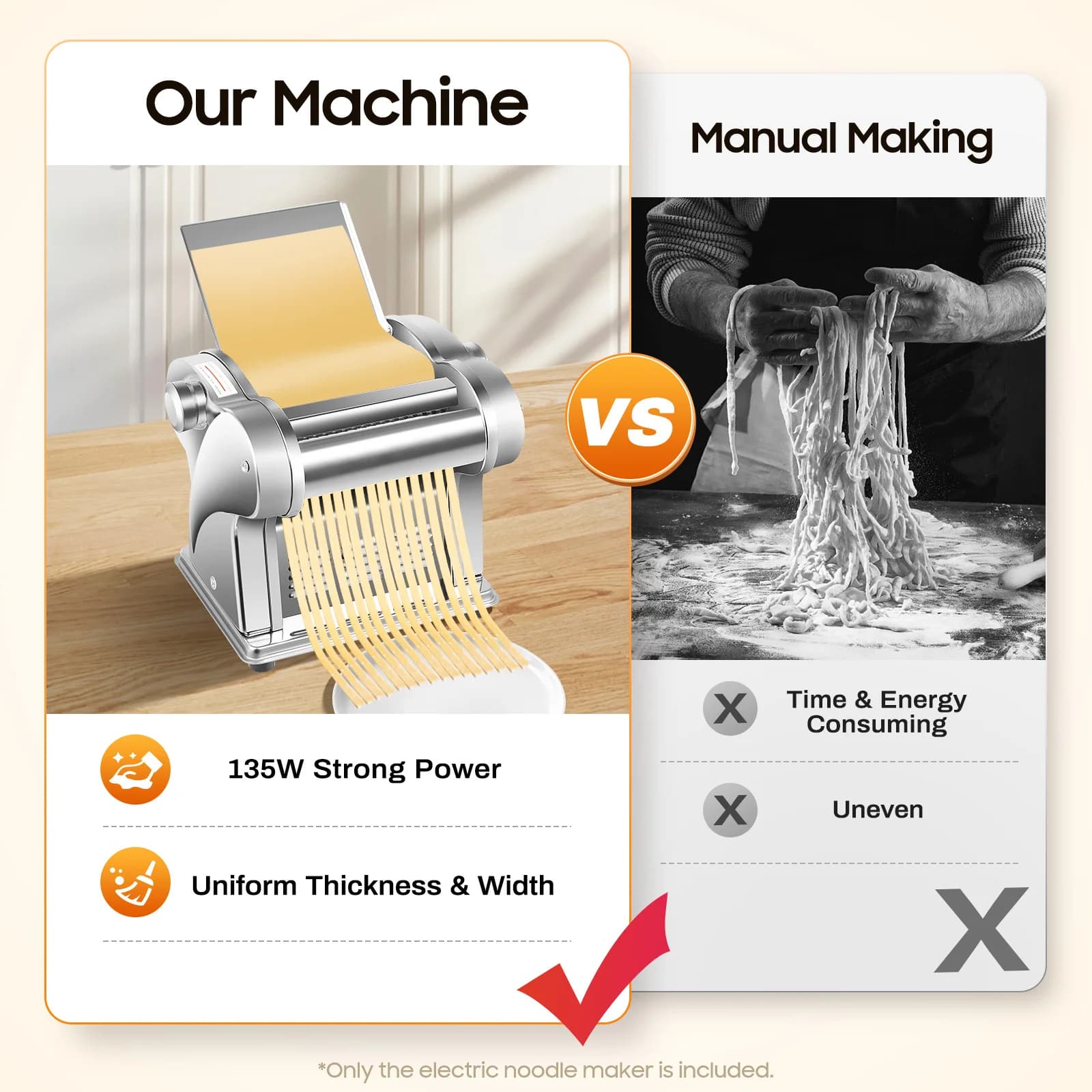 Automatic Noodle Machine, Stainless Steel Noodle Maker, Tabletop Pasta Machine for Home Restaurant, 8 Gears Adjustable Thickness, 410 Stainless Steel, 135W 110V, US Plug, Dumpling Spaghetti Lasagna Maker, Commercial Household Kitchen Appliance