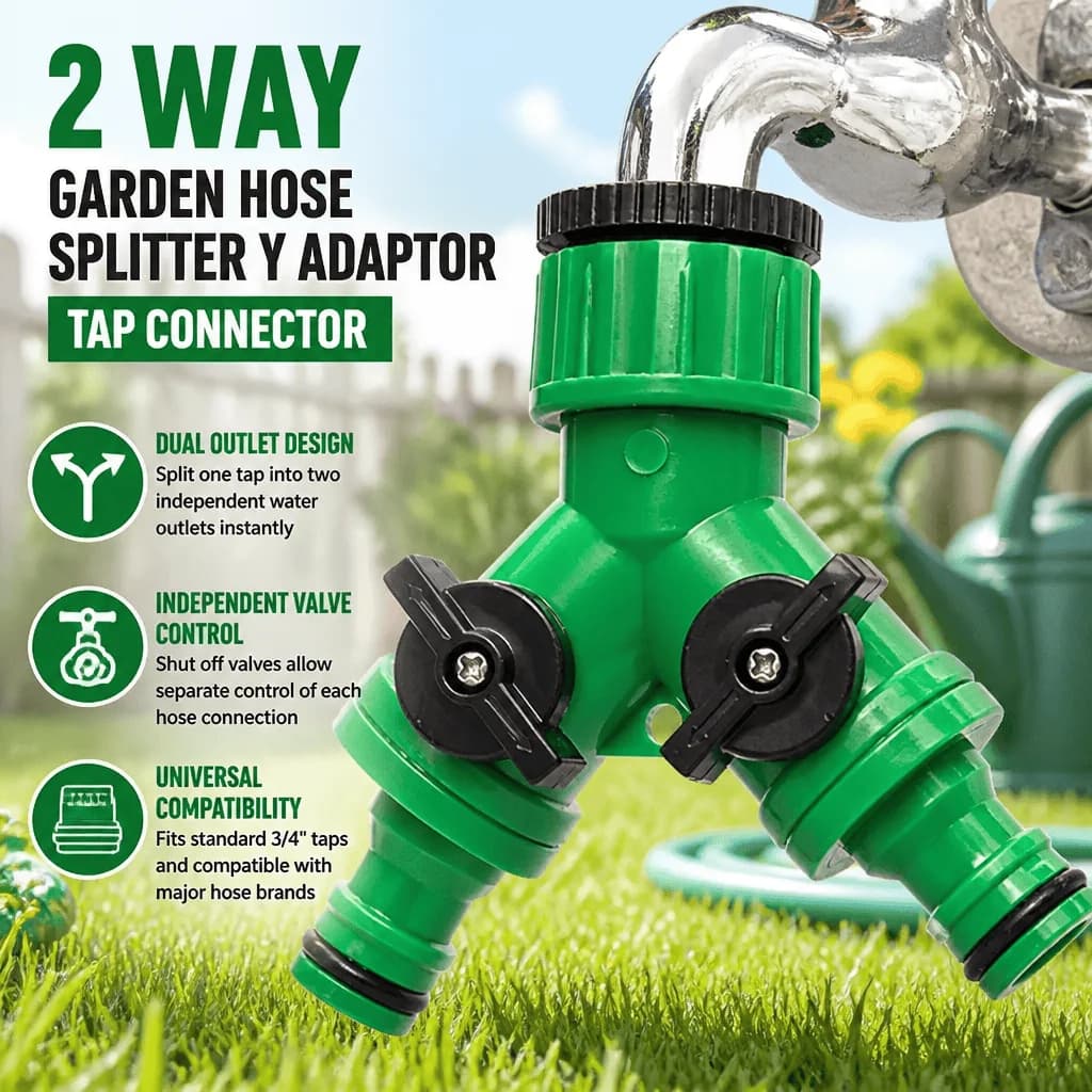 Hose Splitter 2 Way Garden Tap Connector Dual Outlet Valve Control Y Adapter Frost Resistant Irrigation Pipe Splitter Quick