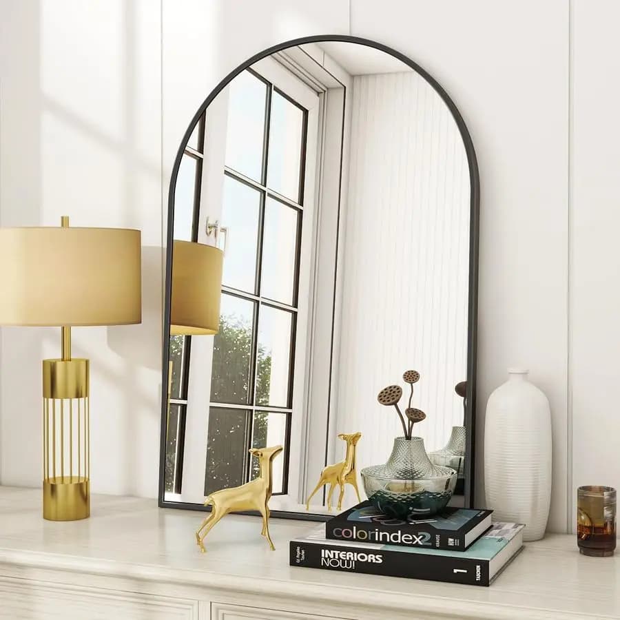 Specchio da parete ad arco, specchio da bagno ad arco da 24 x 36 pollici, specchio cosmetico da parete con struttura in metallo ad arco, mobile da bagno moderno