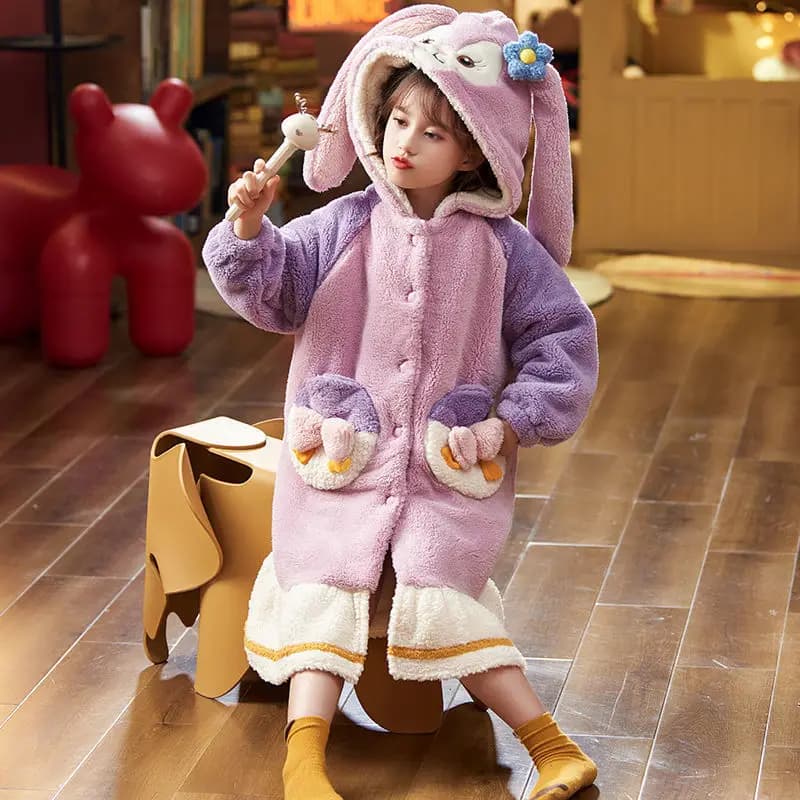 Pigiama per Bambini con Cappuccio, Design Anime Cartoon Kawaii Stitch, Morbido e Caldo, con Tasche, Camicia da Notte a Maniche Lunghe