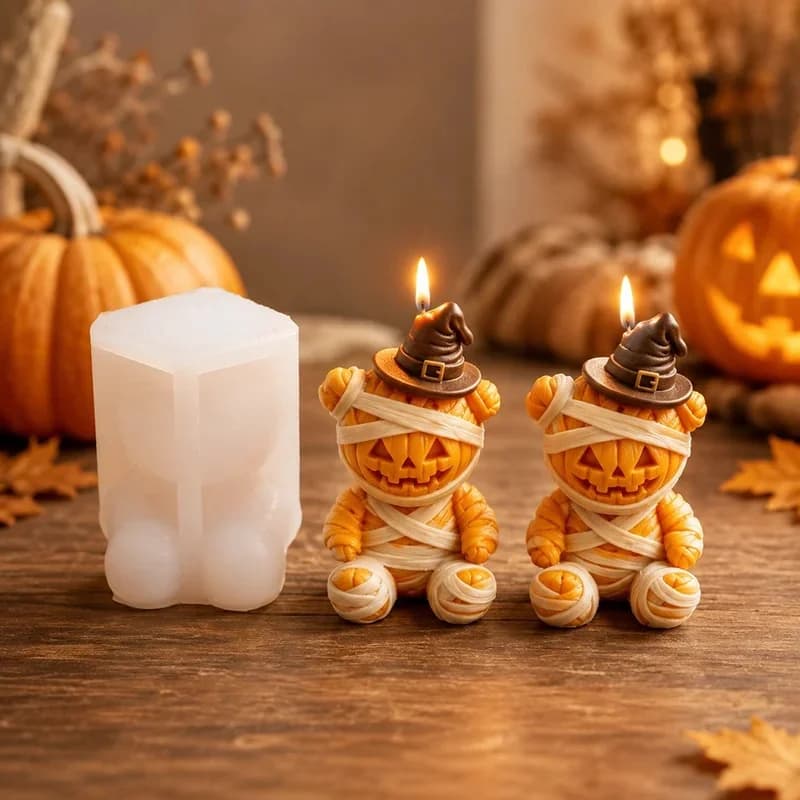 3D Pumpkin Bear Form Halloween Candle Silicone Mold Bandage Bear Epoxy Resin Gypsum Molds Home Decoration Crafts Mould