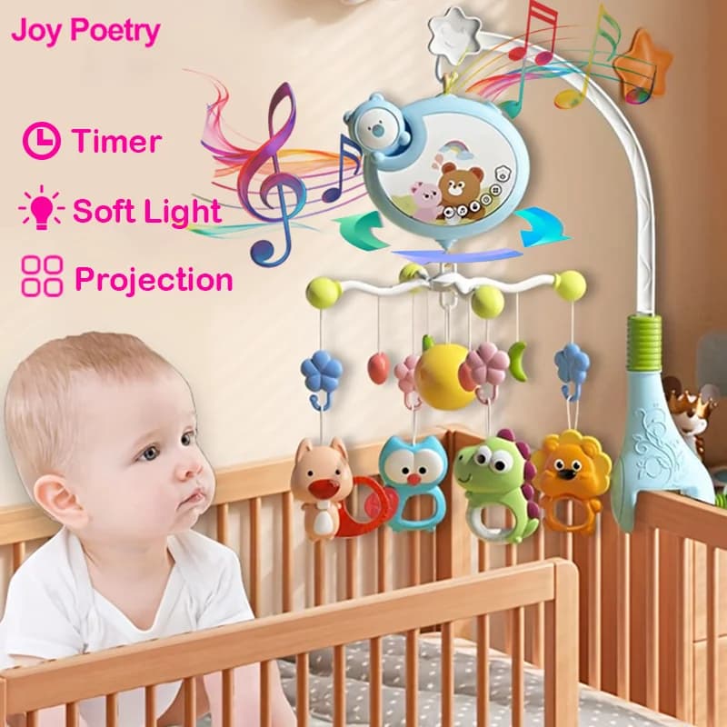 360 ° Culla musicale per bambini, mobile rotante, luce notturna, proiezione, letto, campana, giocattolo, quattro velocità, timing, appeso, neonato, comodino, Gif