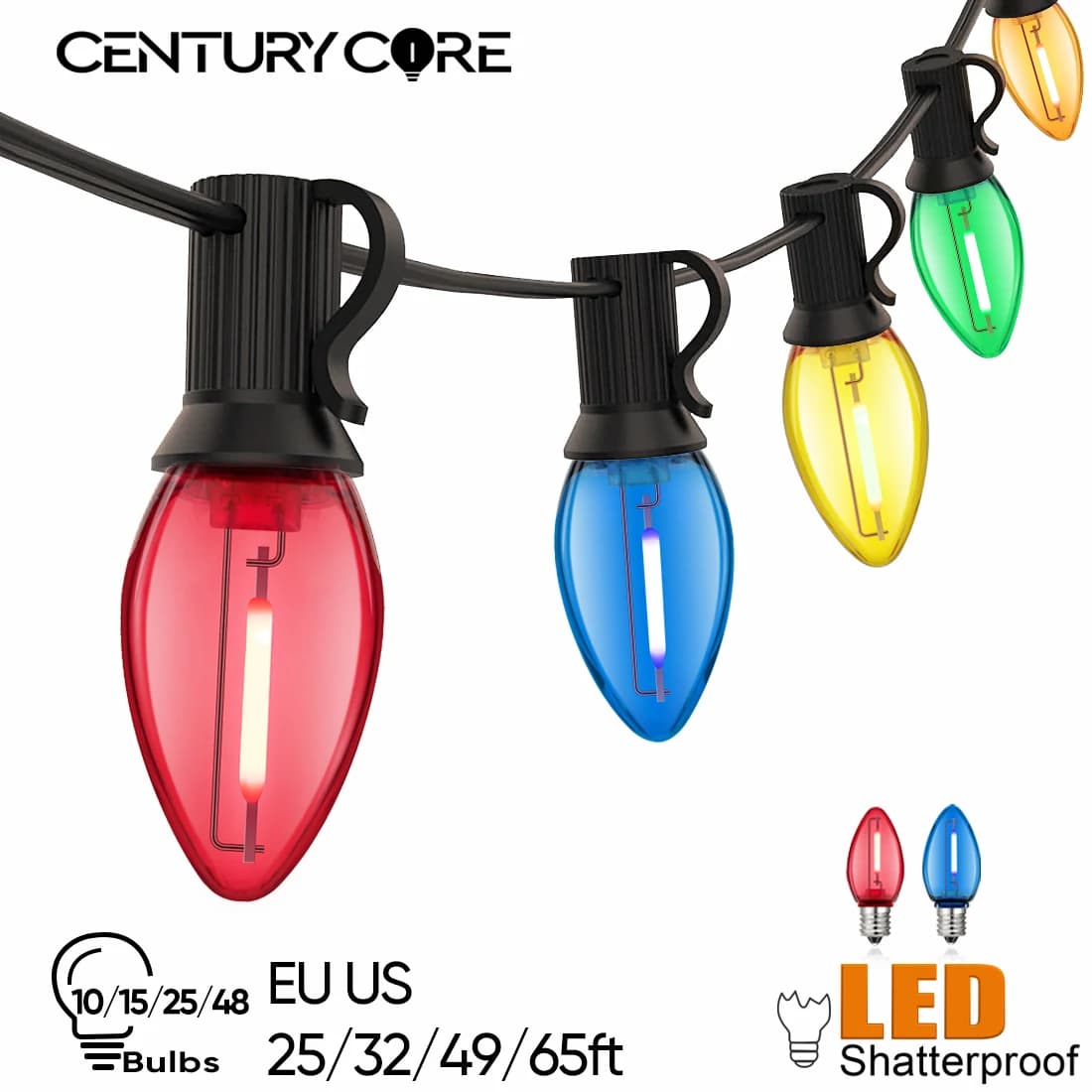 Plastica C7 Street Garland E12 220V EU String Light Outdoor 110V US Luci a sospensione impermeabili infrangibili colorate per giardino