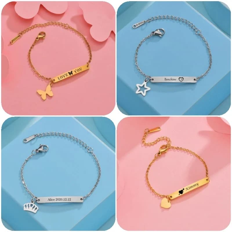 Bracciale personalizzato con nome del bambino - Bracciale rigido in acciaio inossidabile inciso al laser per neonato e ragazza - Regalo unico per la famiglia di compleanno