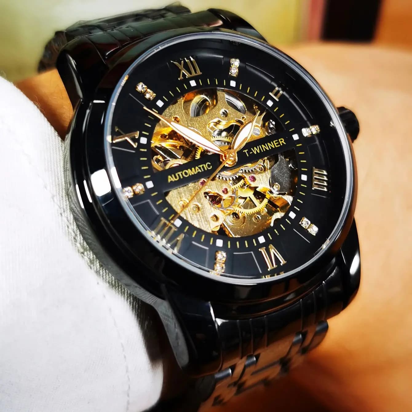 WINNER Luxury Men's Watch, Automatic Black Chip, Stainless Steel Strap, Fashion wrist watch