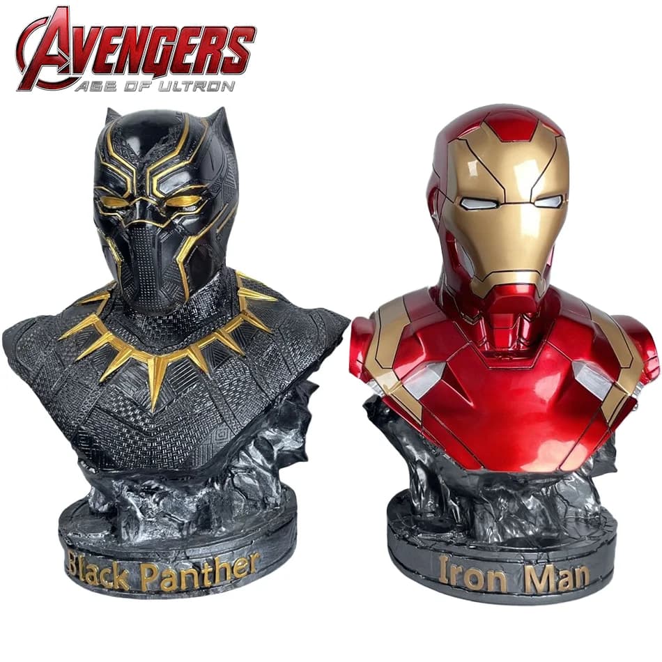 16CM Iron Man Pantera Busto Anime Figura Statua Marvel Avengers Grande Figura Soggiorno Ornamento Collezione in Resina Regalo Giocattoli