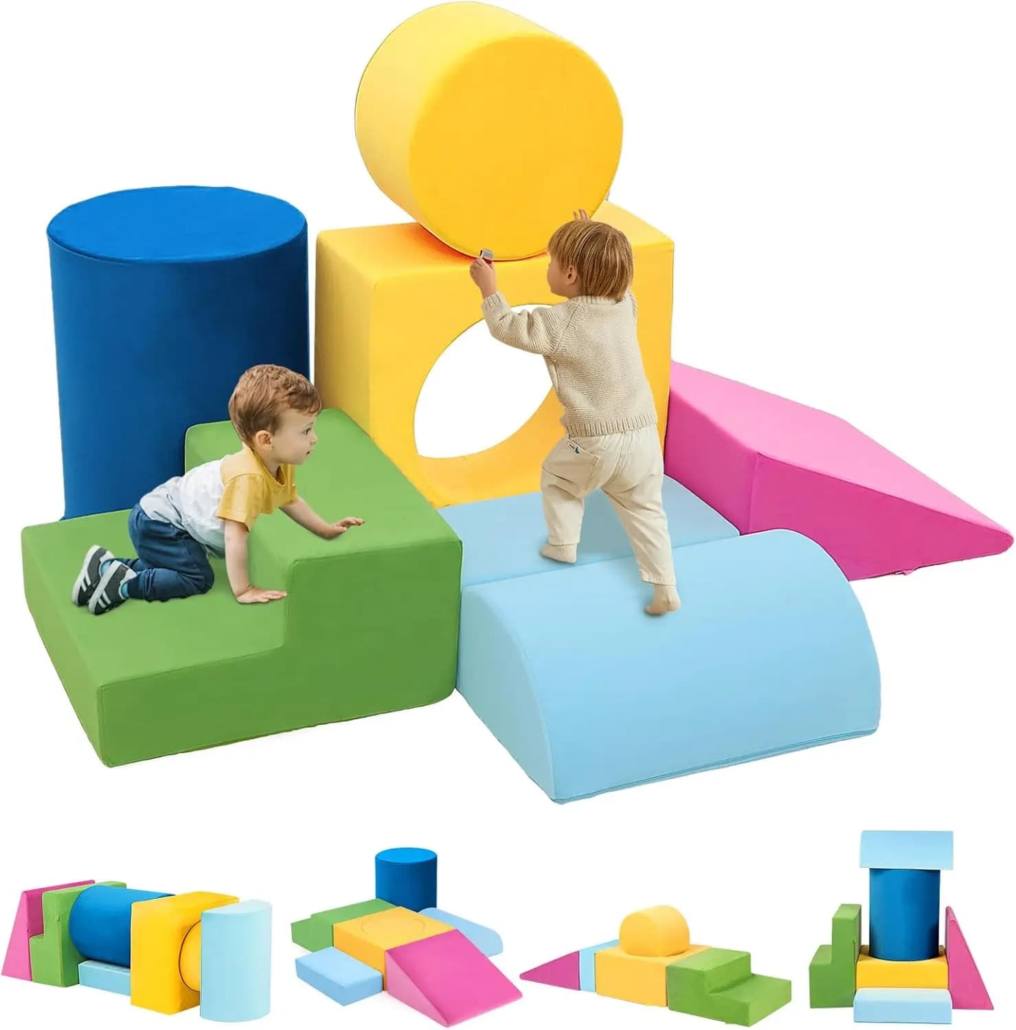 Giocattoli da arrampicata per bambini al coperto, blocchi da arrampicata in schiuma colorata da 7 pezzi, arrampicata morbida per i più piccoli, strisciante e scorrevole modulare