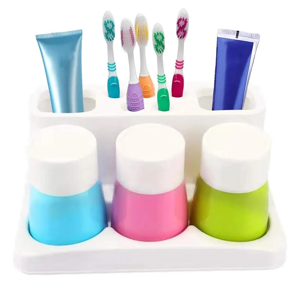 Portaspazzolini a 5 fori, porta dentifricio, organizer da bagno con 3 bicchieri per il risciacquo per la famiglia